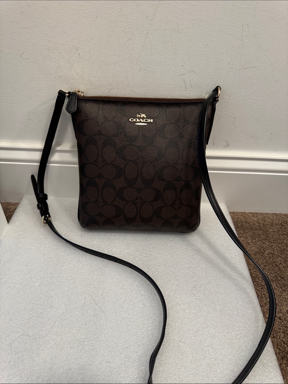 COACH Dark Brown Signature Crossbody bag purse 35940